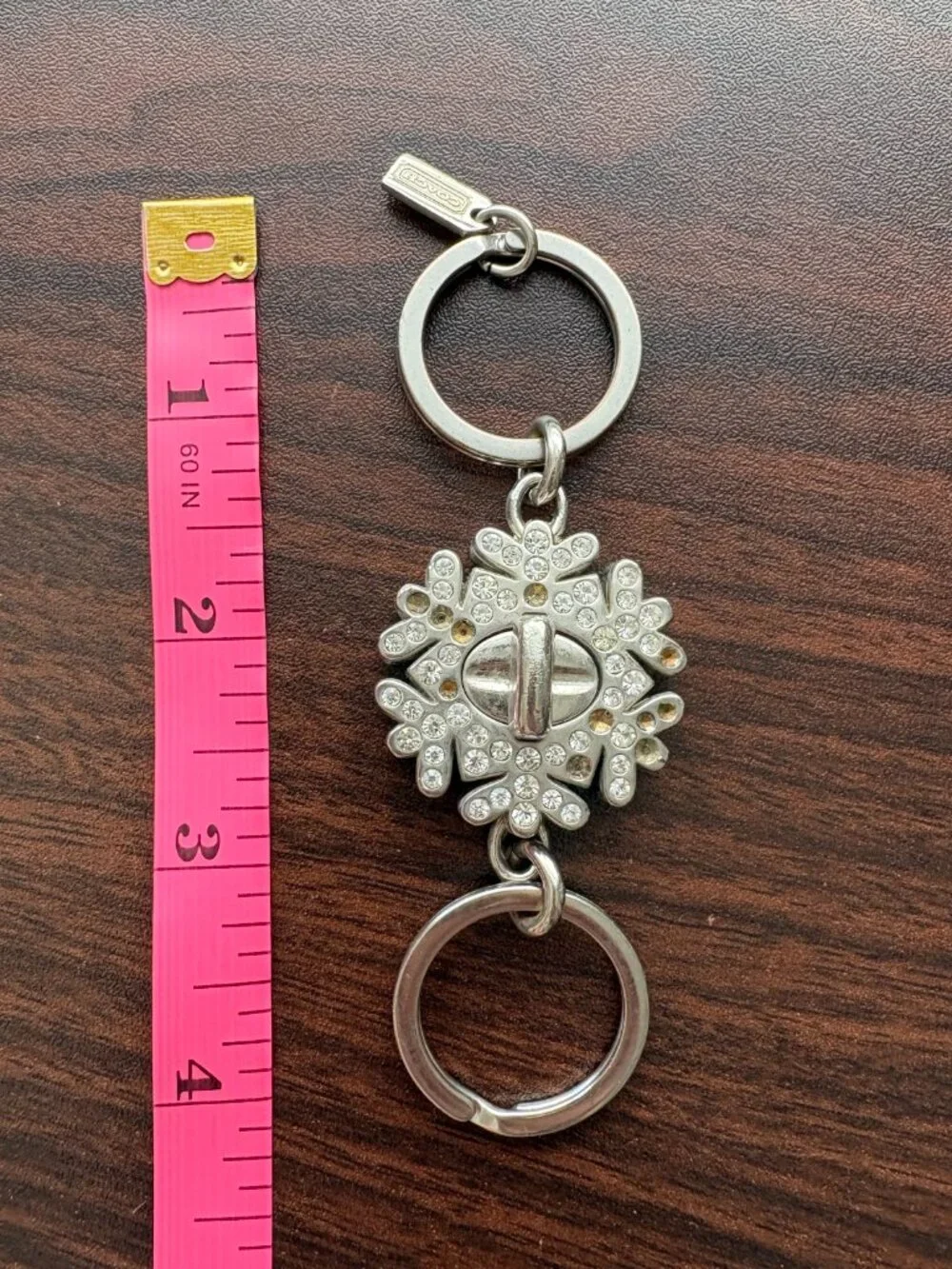 COACH Vintage Silver Crystal Snowflake Turnlock Detachable Valet Keychain Charm